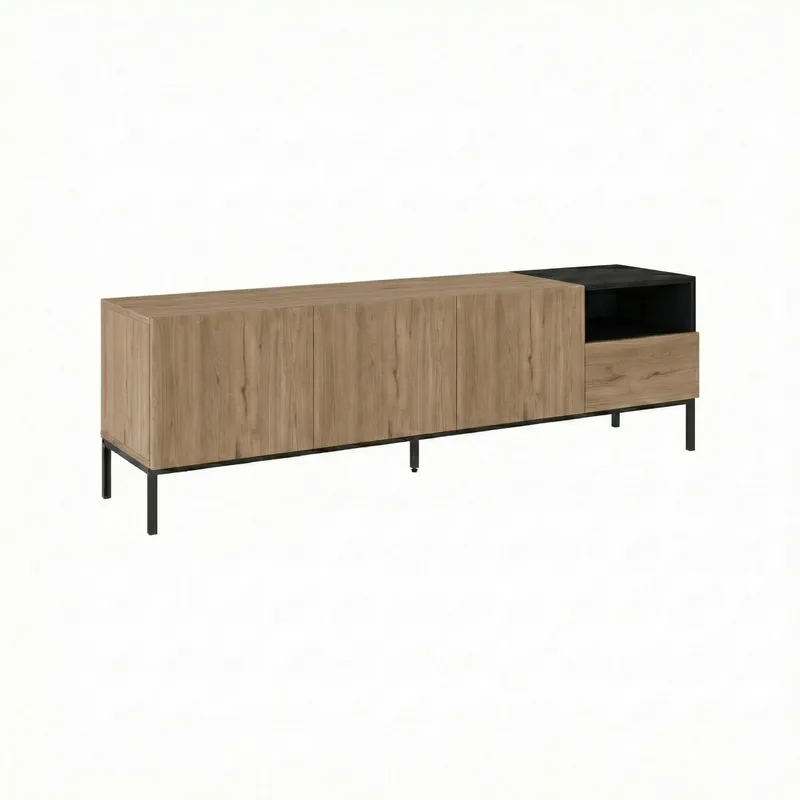 Morlen TV-benk 180x55x41,8 cm - Naturlig eik, tre svart, svart, sandstone - Møbler - TV- & Mediamøbler - TV benk & mediabenk
