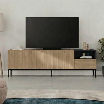 Morlen TV-benk 180x55x41,8 cm - Naturlig eik, tre svart, svart, sandstone - Møbler - TV- & Mediamøbler - TV benk & mediabenk