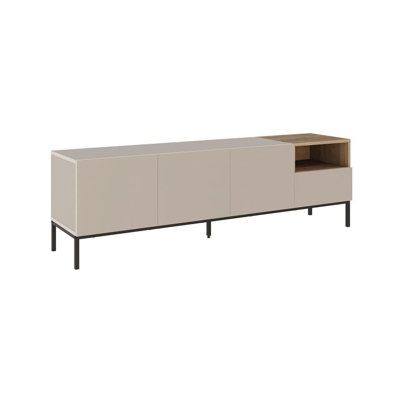 Morlen TV-benk 180x55x41,8 cm - sandstein, naturlig eik og svart - Møbler - TV- & Mediamøbler - TV benk & mediabenk