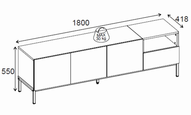 Morlen TV-benk 180x55x41,8 cm - santstone og naturlig eik - Møbler - TV- & Mediamøbler - TV benk & mediabenk
