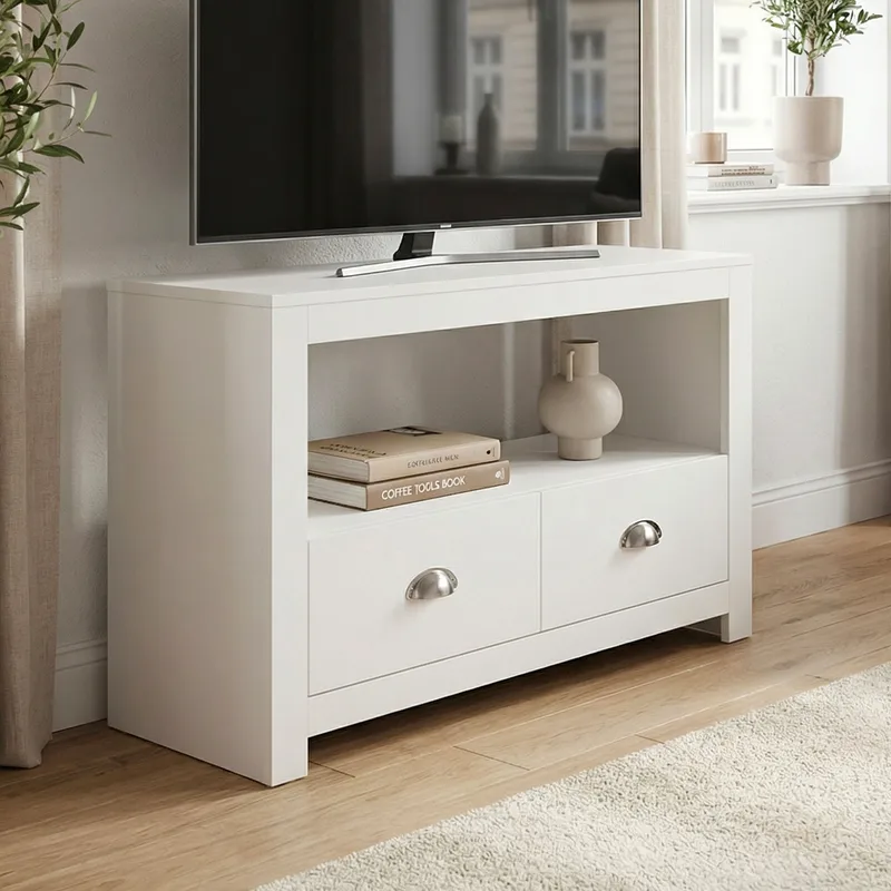 Morova TV-benk 85 cm - Hvit og sølvfarget - Møbler - TV- & Mediamøbler - TV benk & mediabenk