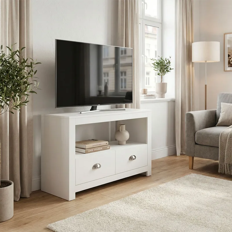 Morova TV-benk 85 cm - Hvit og sølvfarget - Møbler - TV- & Mediamøbler - TV benk & mediabenk