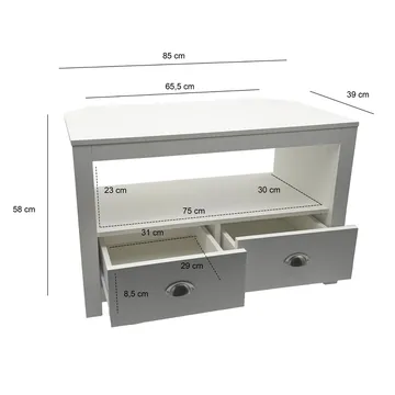 Morova TV-benk 85 cm - Hvit og sølvfarget - Møbler - TV- & Mediamøbler - TV benk & mediabenk