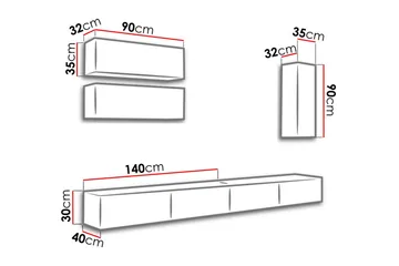 Narbonne Vegghengt 280 cm - Natur/Svart - Møbler - TV- & Mediamøbler - TV-møbelsett