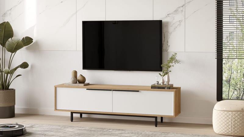 Nilena TV-benk 160x45,1x35,5 cm - eik, hvit - Møbler - TV- & Mediamøbler - TV benk & mediabenk