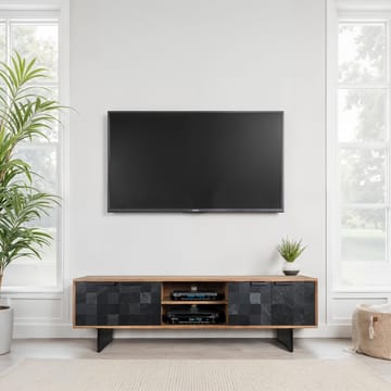 Olvian TV-benk 150 cm i massivt akasietre med fronter i steinlook og metall - Møbler - TV- & Mediamøbler - TV benk & mediabenk