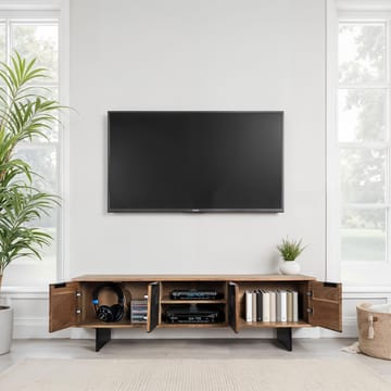Olvian TV-benk 150 cm i massivt akasietre med fronter i steinlook og metall - Møbler - TV- & Mediamøbler - TV benk & mediabenk