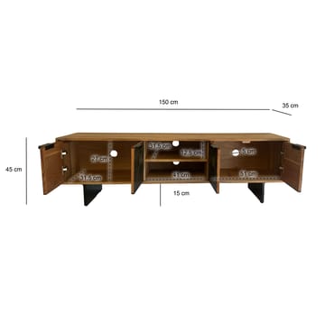 Olvian TV-benk 150 cm i massivt akasietre med fronter i steinlook og metall - Møbler - TV- & Mediamøbler - TV benk & mediabenk