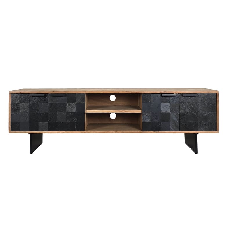 Olvian TV-benk 150 cm i massivt akasietre med fronter i steinlook og metall - Møbler - TV- & Mediamøbler - TV benk & mediabenk