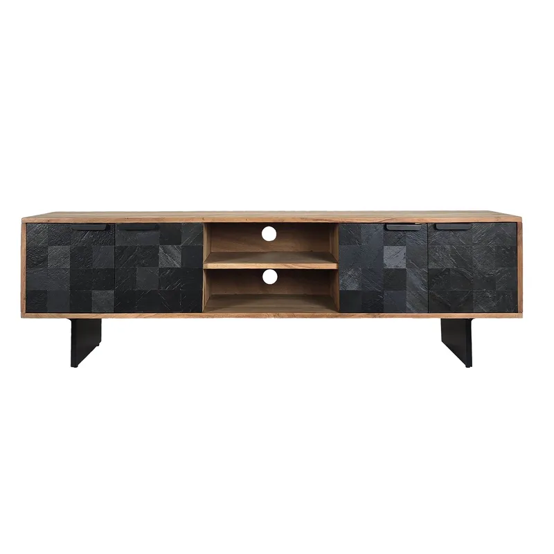 Olvian TV-benk 150 cm i massivt akasietre med fronter i steinlook og metall