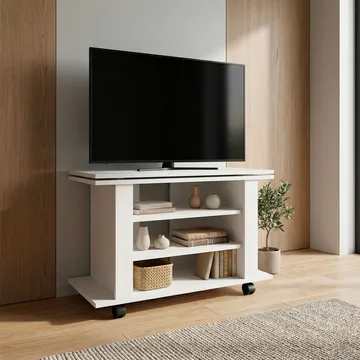 Olyricon TV-benk 78 cm med oppbevaring rullbar - Hvit og svart - Møbler - TV- & Mediamøbler - TV benk & mediabenk