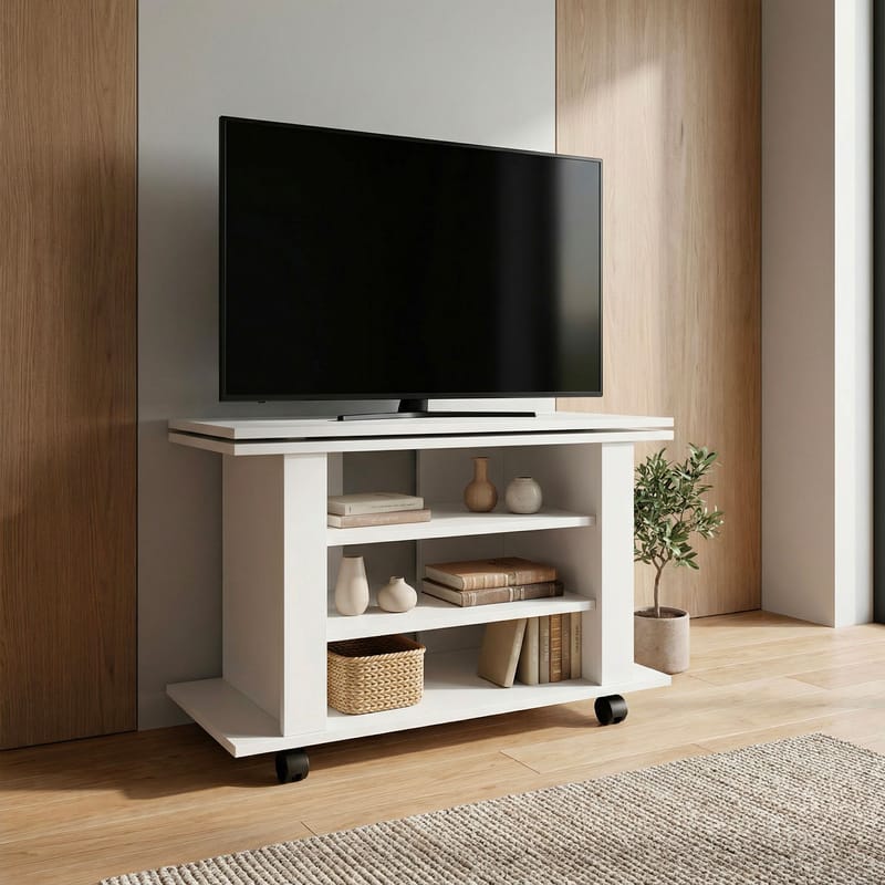 Olyricon TV-benk 78 cm med oppbevaring rullbar - Hvit og svart - Møbler - TV- & Mediamøbler - TV benk & mediabenk