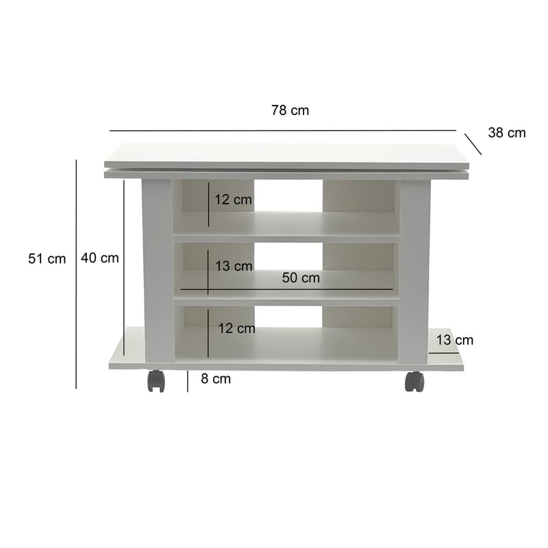 Olyricon TV-benk 78 cm med oppbevaring rullbar - Hvit og svart - Møbler - TV- & Mediamøbler - TV benk & mediabenk