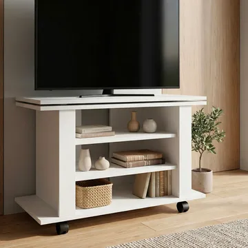 Olyricon TV-benk 78 cm med oppbevaring rullbar - Hvit og svart - Møbler - TV- & Mediamøbler - TV benk & mediabenk