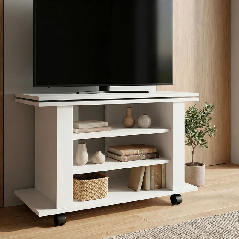 Olyricon TV-benk 78 cm med oppbevaring rullbar - Hvit og svart - Møbler - TV- & Mediamøbler - TV benk & mediabenk