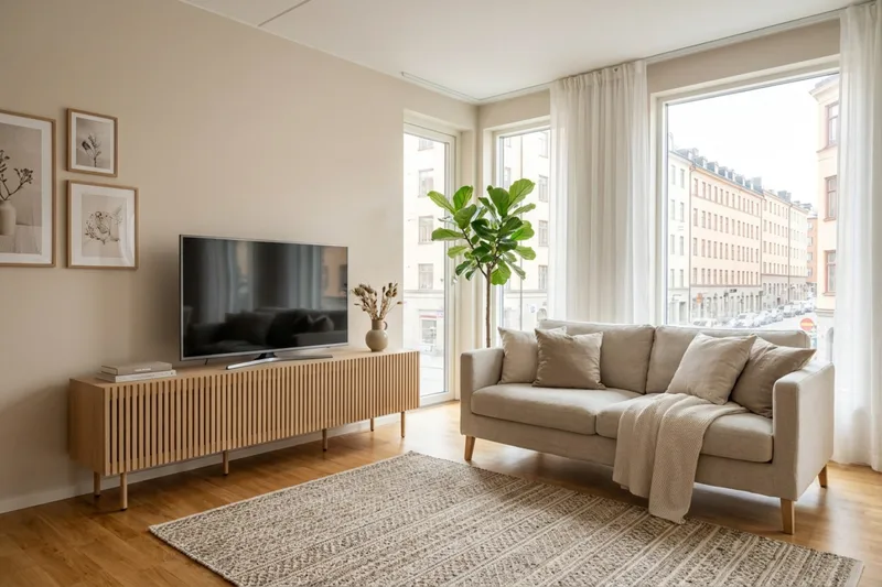 Peyra Ribbet TV-benk 200 cm - Natur - Møbler - TV- & Mediamøbler - TV benk & mediabenk