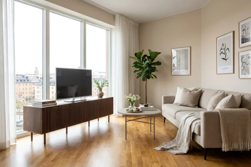 Peyra Ribbet TV-benk 200 cm - Valnøtt - Møbler - TV- & Mediamøbler - TV benk & mediabenk