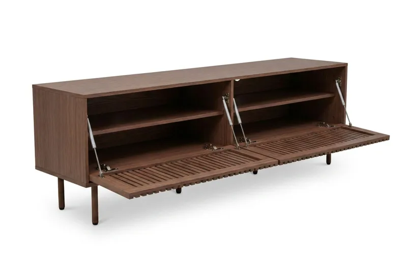 Peyra Ribbet TV-benk 200 cm - Valnøtt - Møbler - TV- & Mediamøbler - TV benk & mediabenk