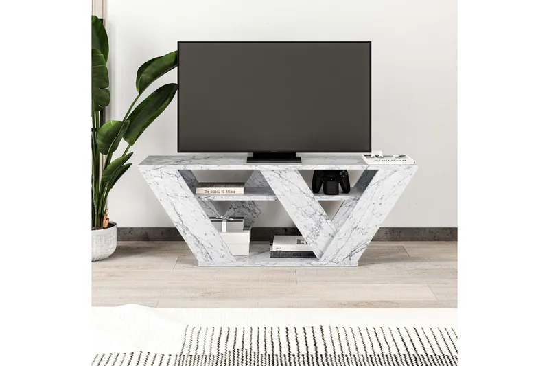 Pipralla TV-benk 110 cm - Hvit Marmor - Møbler - TV- & Mediamøbler - TV benk & mediabenk
