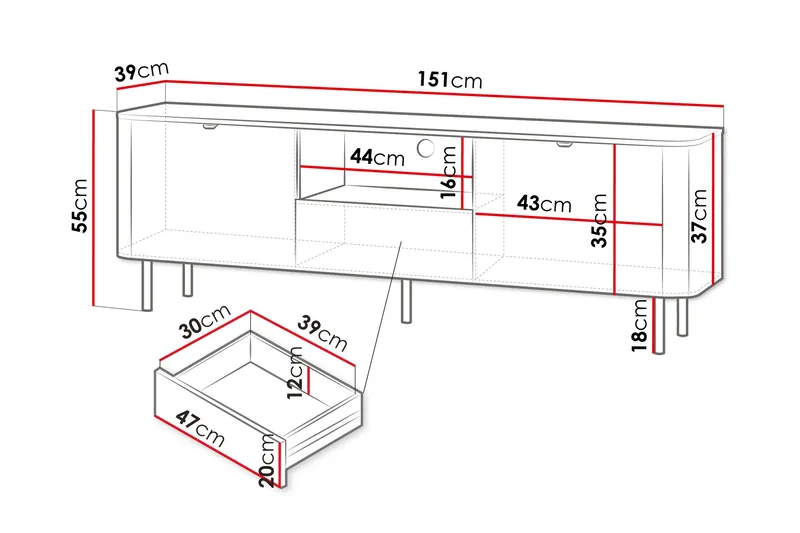 Pollena Tv-Benk 151x39 cm - Brun - Møbler - TV- & Mediamøbler - TV benk & mediabenk