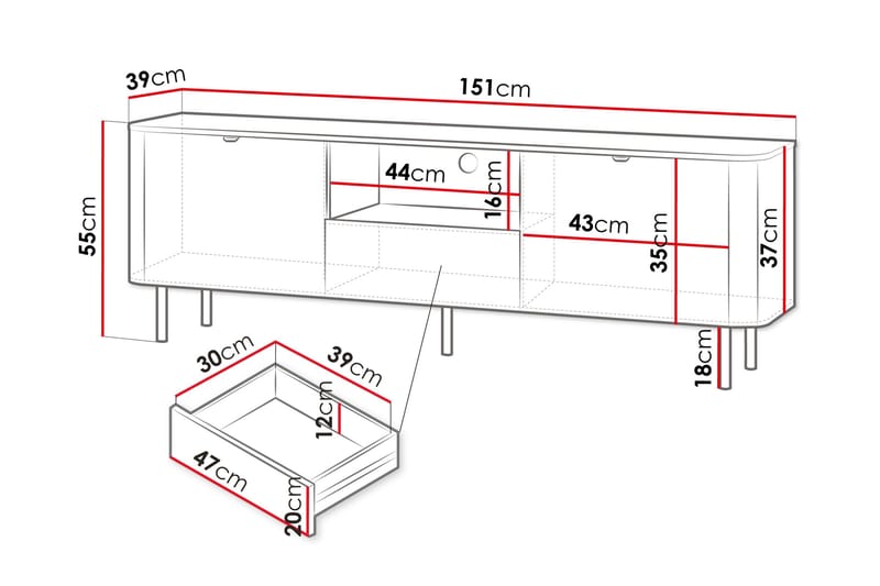 Pollena Tv-Benk 151x39 cm - Brun - Møbler - TV- & Mediamøbler - TV benk & mediabenk