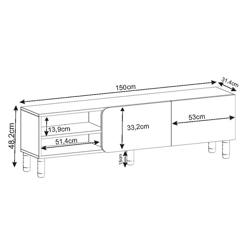 Relento TV-benk 150 cm - hvit, Sapphire-eik - Møbler - TV- & Mediamøbler - TV benk & mediabenk