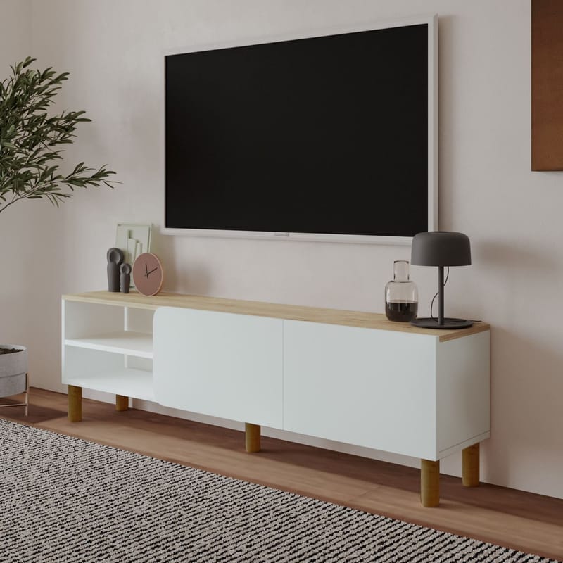 Relento TV-benk 150 cm - hvit, Sapphire-eik - Møbler - TV- & Mediamøbler - TV benk & mediabenk