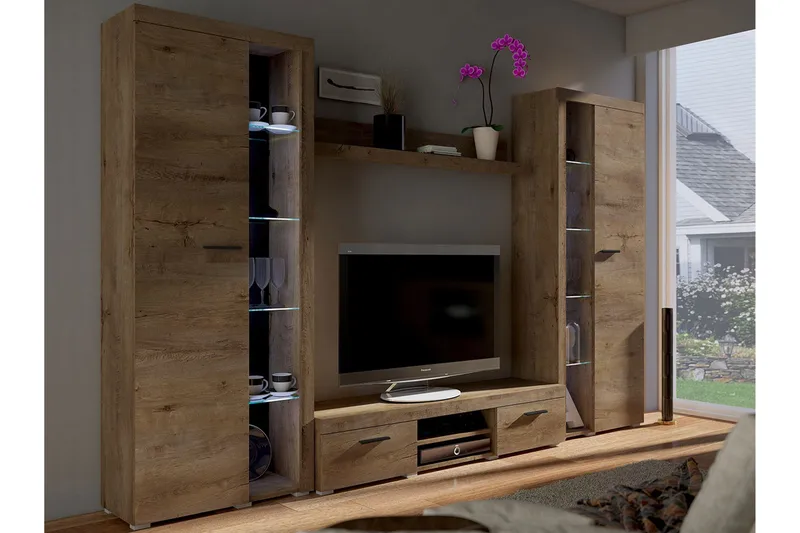 Rumba TV-møbelsett 300x34x190 cm, Beige / Brun