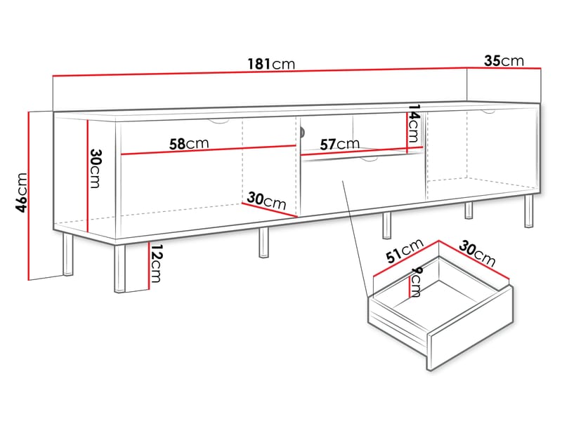 Salmor TV-benk 181 cm - Hvit - Møbler - TV- & Mediamøbler - TV benk & mediabenk