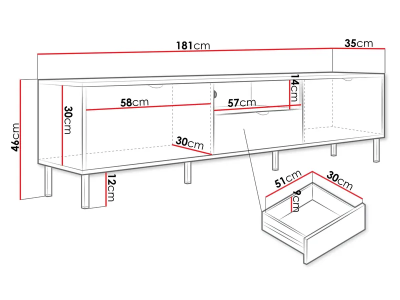 Salmor TV-benk 181 cm - Hvit - Møbler - TV- & Mediamøbler - TV benk & mediabenk