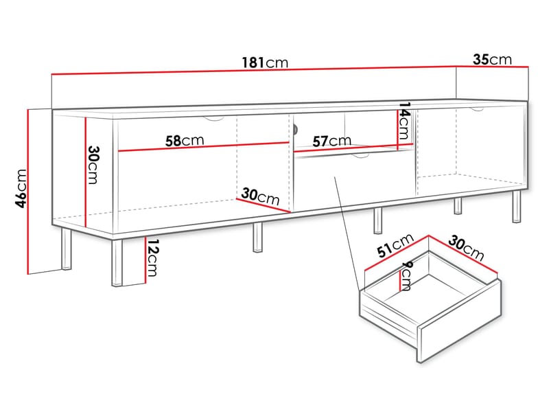 Salmor TV-benk 181 cm - Hvit - Møbler - TV- & Mediamøbler - TV benk & mediabenk