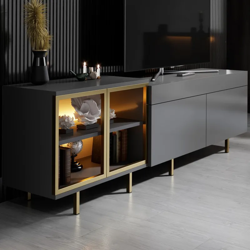 Seyring TV-benk 190 cm - Antrasitt og gull - Møbler - TV- & Mediamøbler - TV benk & mediabenk