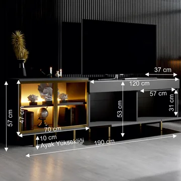 Seyring TV-benk 190 cm - Antrasitt og gull - Møbler - TV- & Mediamøbler - TV benk & mediabenk