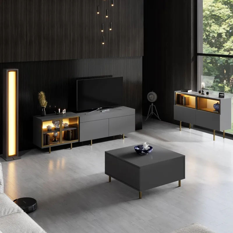 Seyring TV-benk 190 cm - Antrasitt og gull - Møbler - TV- & Mediamøbler - TV benk & mediabenk