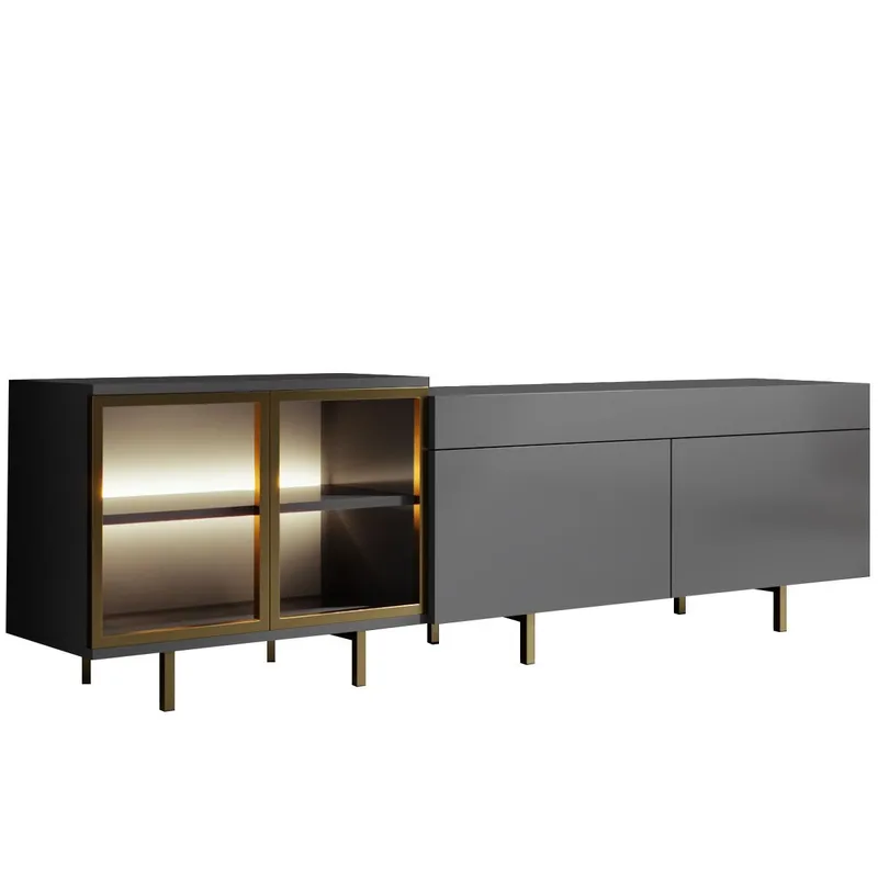 Seyring TV-benk 190 cm, Antrasitt og gull