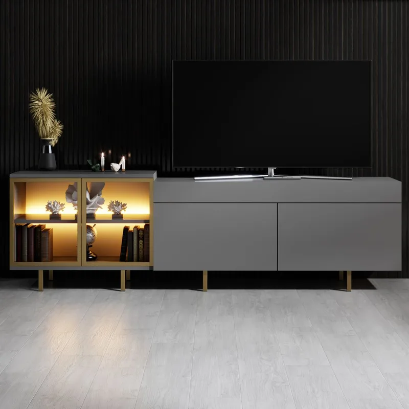 Seyring TV-benk 190 cm - Antrasitt/Gull - Møbler - TV- & Mediamøbler - TV benk & mediabenk