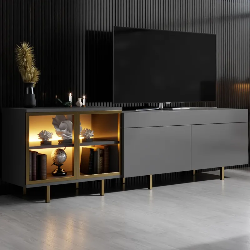Seyring TV-benk 190 cm - Antrasitt/Gull - Møbler - TV- & Mediamøbler - TV benk & mediabenk