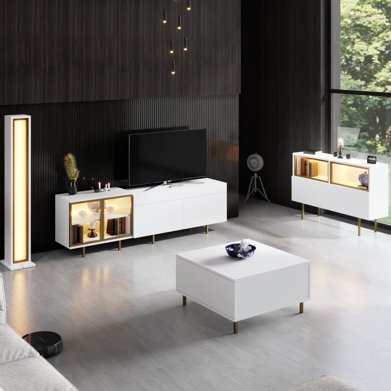 Seyring TV-benk 190 cm - Hvit/gull - Møbler - TV- & Mediamøbler - TV benk & mediabenk