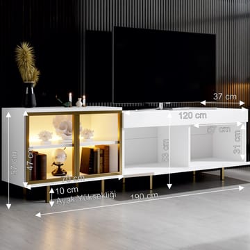 Seyring TV-benk 190 cm - Hvit/gull - Møbler - TV- & Mediamøbler - TV benk & mediabenk