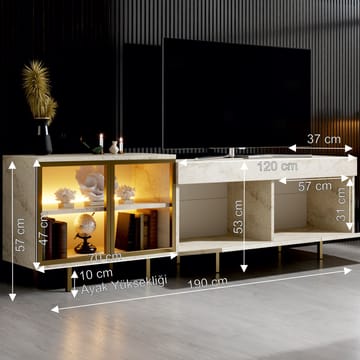 Seyring TV-benk 190 cm - Travertin og gull - Møbler - TV- & Mediamøbler - TV benk & mediabenk