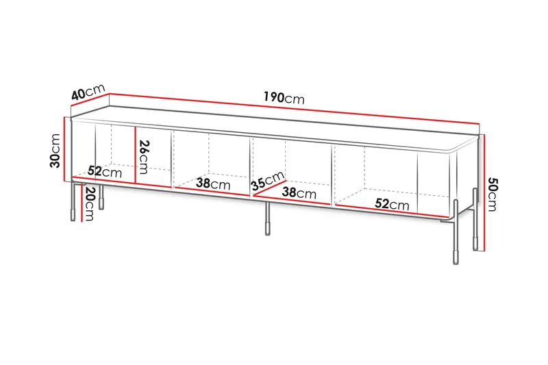 Sherie Tv-Benk 190x40 cm - Hvit - Møbler - TV- & Mediamøbler - TV benk & mediabenk