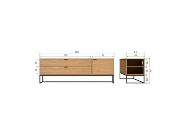 Silas TV-benk 180 cm med Oppbevaring i Tre med Metallunderstell - Beige - Møbler - TV- & Mediamøbler - TV benk & mediabenk