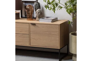 Silas TV-benk 180 cm med Oppbevaring i Tre med Metallunderstell - Beige - Møbler - TV- & Mediamøbler - TV benk & mediabenk
