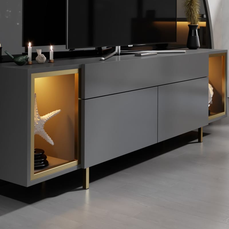 Sosan TV-benk 180x55x32 cm - Antrasitt og gull - Møbler - TV- & Mediamøbler - TV benk & mediabenk