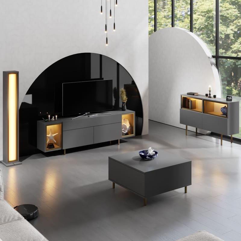 Sosan TV-benk 180x55x32 cm - Antrasitt og gull - Møbler - TV- & Mediamøbler - TV benk & mediabenk