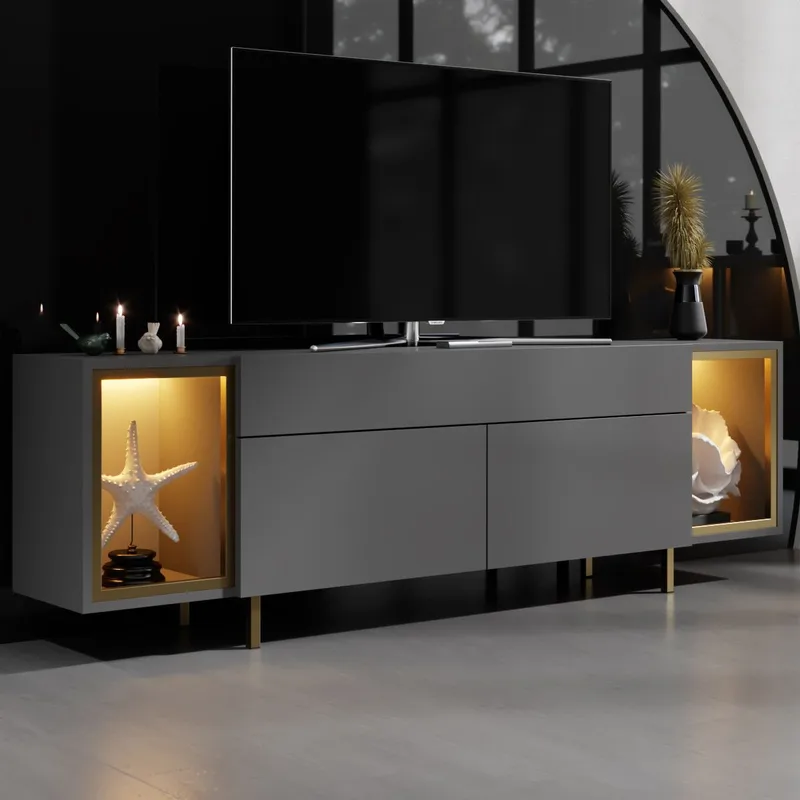 Sosan TV-benk 180x55x32 cm - Antrasitt/Gull - Møbler - TV- & Mediamøbler - TV benk & mediabenk