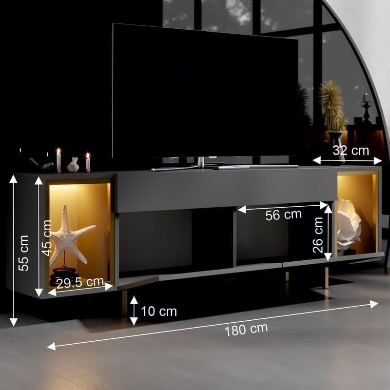 Sosan TV-benk 180x55x32 cm - Antrasitt/Gull - Møbler - TV- & Mediamøbler - TV benk & mediabenk