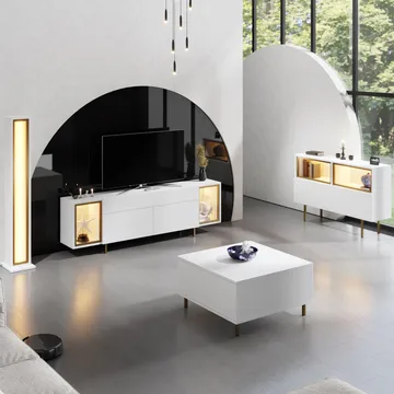 Sosan TV-benk 180x55x32 cm - Hvit og gull - Møbler - TV- & Mediamøbler - TV benk & mediabenk