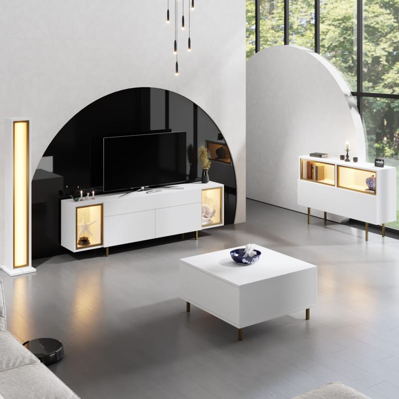 Sosan TV-benk 180x55x32 cm - Hvit og gull - Møbler - TV- & Mediamøbler - TV benk & mediabenk