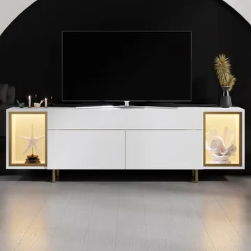 Sosan TV-benk 180x55x32 cm - Hvit og gull - Møbler - TV- & Mediamøbler - TV benk & mediabenk